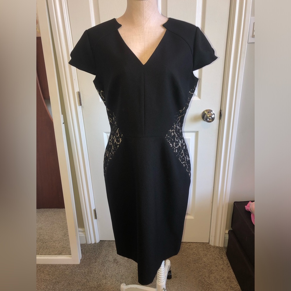 Tahari Elegant Black Lace Panel Dress size 10